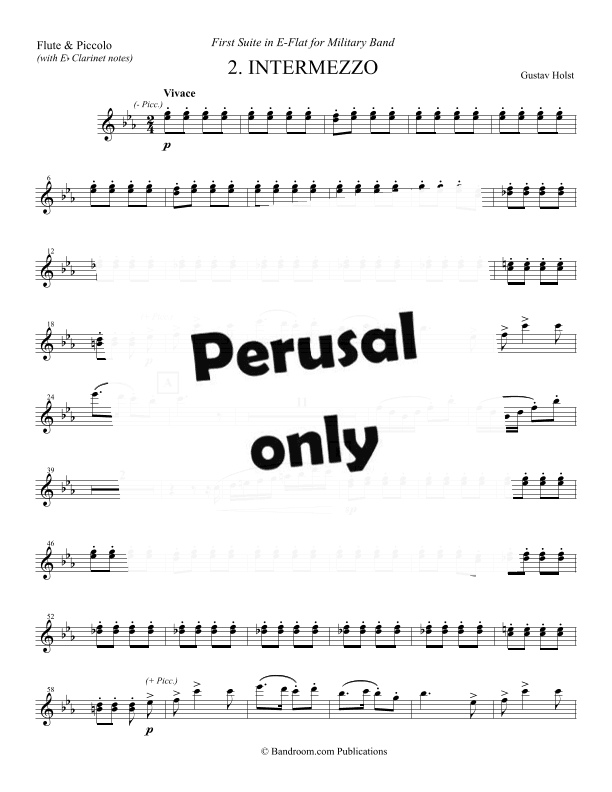 Gustav Holst - FIRST SUITE IN E-FLAT - a Special FLUTE part for use in Mvt. 2 "Intermezzo" (arr. edited by Brian Harris)
