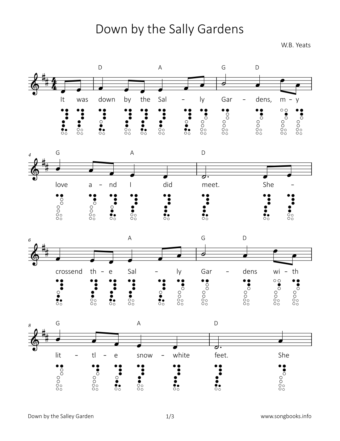 Down by the Sally Gardens (arr. songbooks.info)