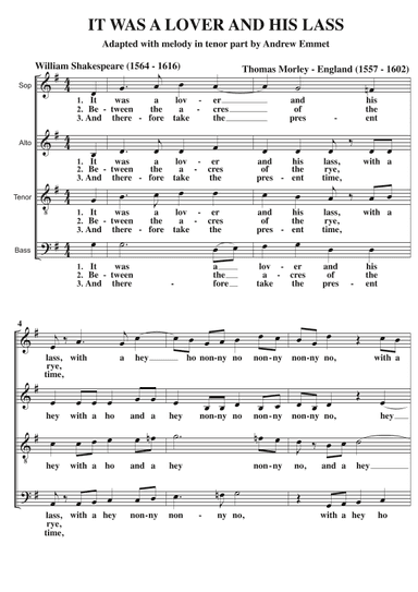 It Was A Lover And His Lass A Cappella SATB (arr. Andrew Emmet)