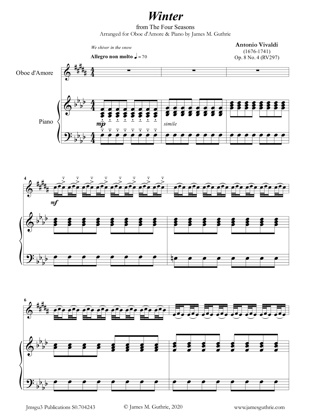 Vivaldi: Winter from the Four Seasons for Oboe d'Amore & Piano (arr. James M. Guthrie, ASCAP)