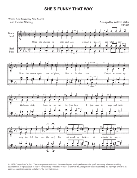 She's Funny That Way (arr. Walter Latzko)