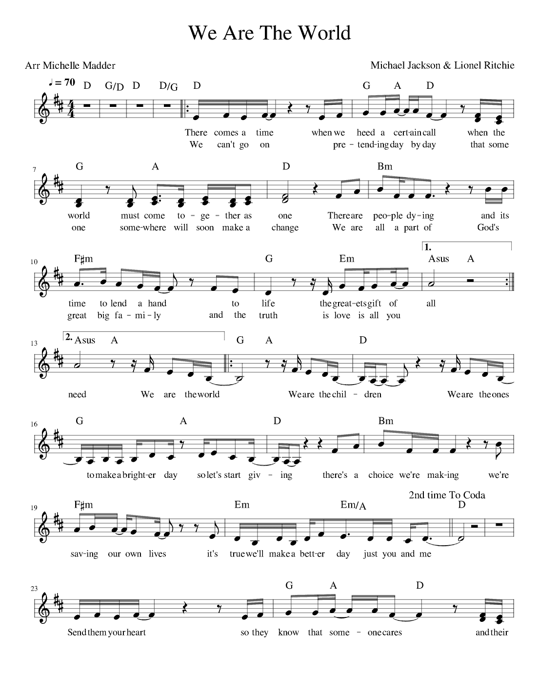 We Are The World (arr. Michelle Madder)