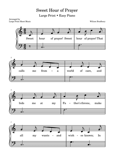 Sweet Hour of Prayer • LARGE PRINT • Easy Piano (arr. Large Print Sheet Music)