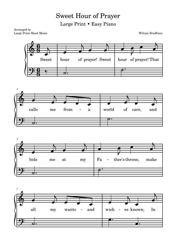 Sweet Hour of Prayer • LARGE PRINT • Easy Piano (arr. Large Print Sheet Music)