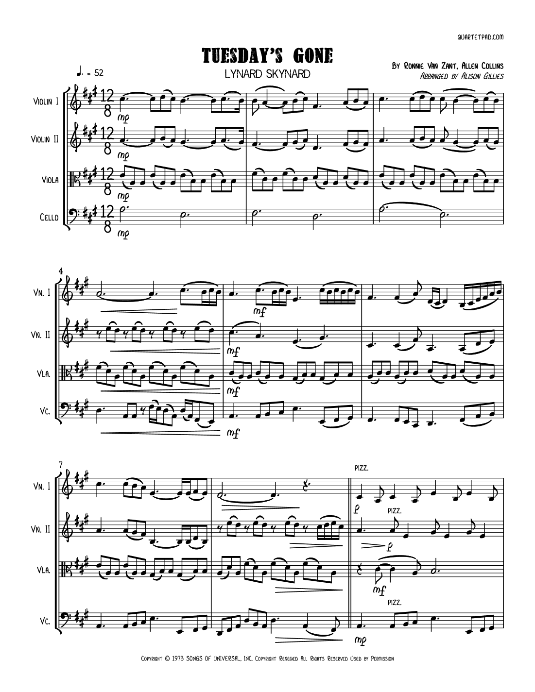 Tuesday's Gone (arr. Alison Gillies)
