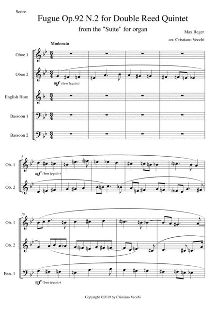 Fugue Op.92 N.2 for Double Reed Quintet (arr. Cristiano Vecchi)