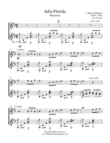 Julia Florida - Barcarola (Oboe and Guitar) - Score and Parts (arr. Kevin Love)