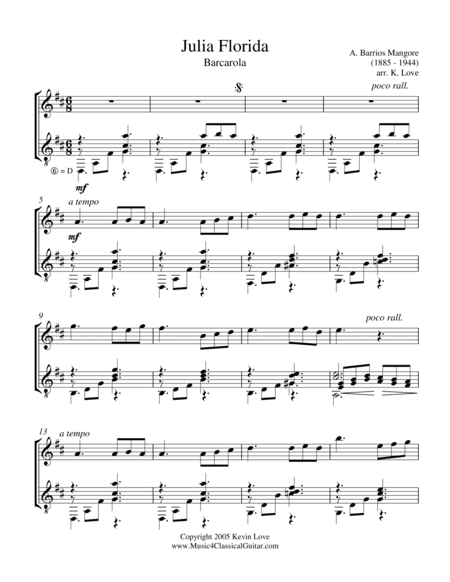 Julia Florida - Barcarola (Oboe and Guitar) - Score and Parts (arr. Kevin Love)