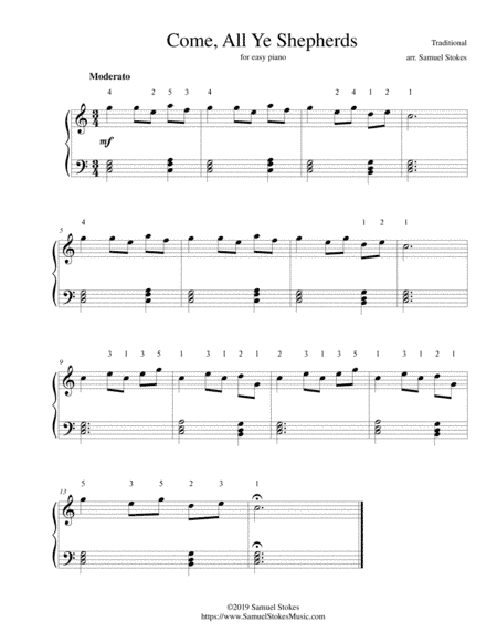 Come, All Ye Shepherds (Come, Shepherds, Rise!) - for easy piano (arr. Samuel Stokes)
