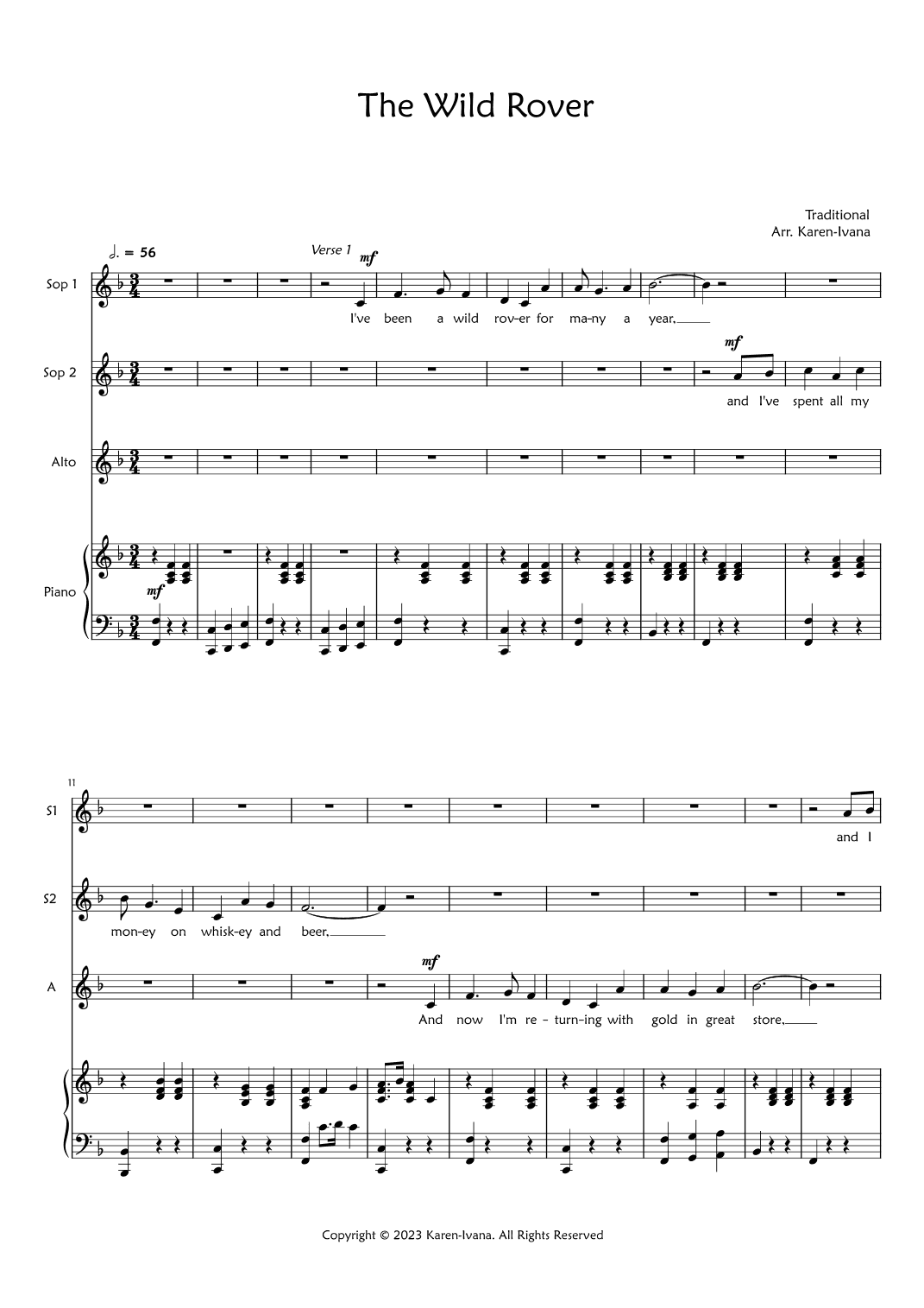 The Wild Rover (arr. Karen Ivana)
