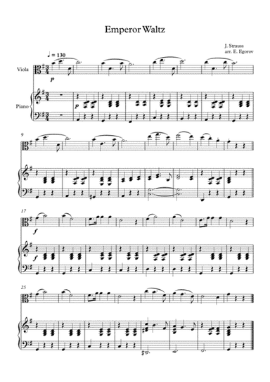 Emperor Waltz, Johann Strauss Jr., For Viola & Piano (arr. Eugene Egorov)