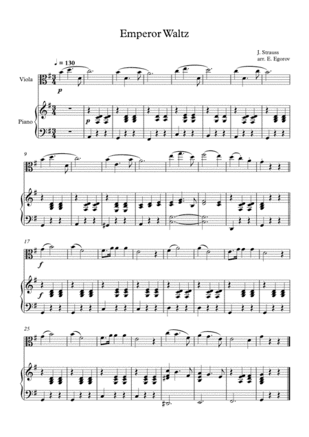 Emperor Waltz, Johann Strauss Jr., For Viola & Piano (arr. Eugene Egorov)