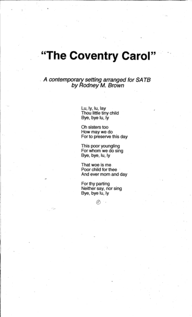 The Coventry Carol, A Contemporary setting arranged for SATB