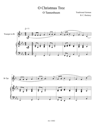 O Christmas Tree (O Tannenbaum) for Trumpet Solo with Piano Accompaniment (arr. B. C. Dockery)