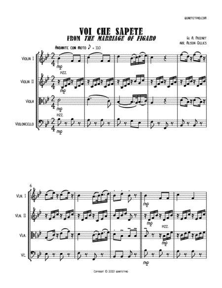 Voi Che Sapete from THE MARRIAGE OF FIGARO - String Quartet (arr. Alison Gillies)