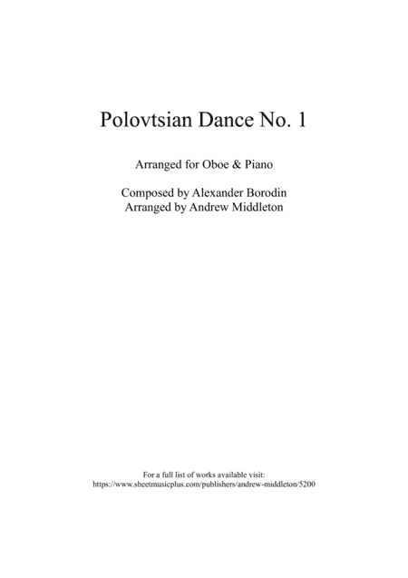 Polovtsian Dance No. 1 arranged for Oboe and Piano (arr. Andrew Middleton)