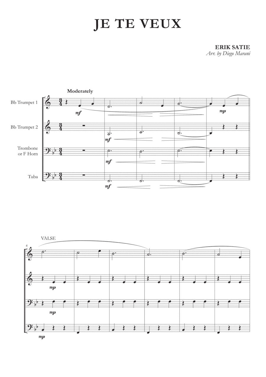 Je Te Veux for Brass Quartet (arr. Diego Marani)