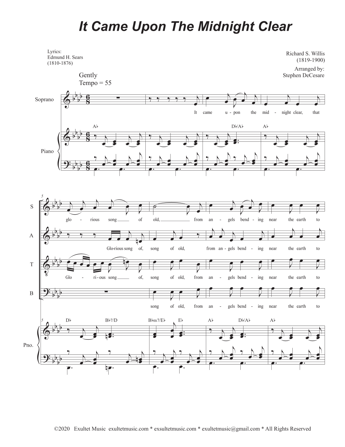 It Came Upon The Midnight Clear (Vocal Quartet - (SATB) (arr. Stephen DeCesare)