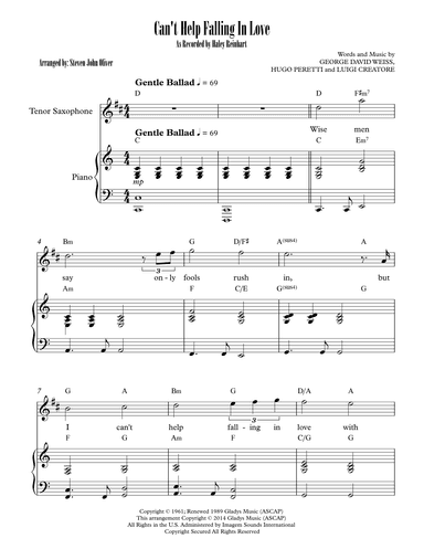 Can't Help Falling In Love (arr. Steven John Oliver)