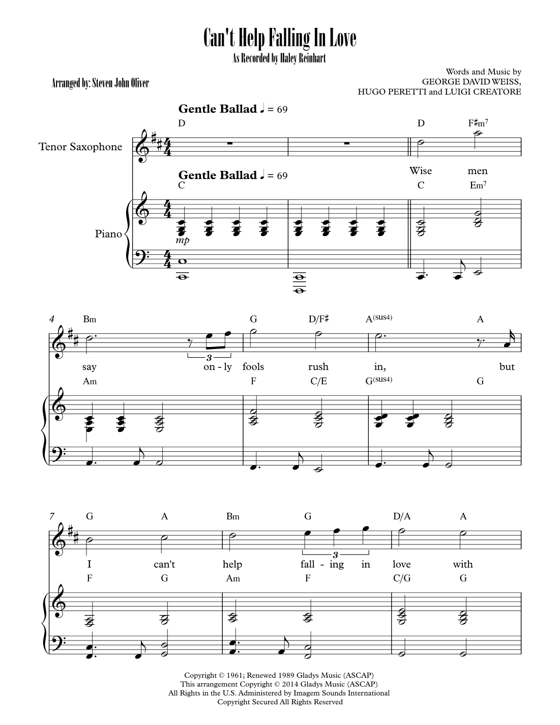 Can't Help Falling In Love (arr. Steven John Oliver)