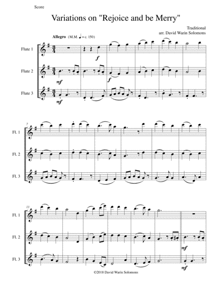 Variations on Rejoice and Be Merry (The Gallery Carol) for 3 flutes (arr. David Warin Solomons)
