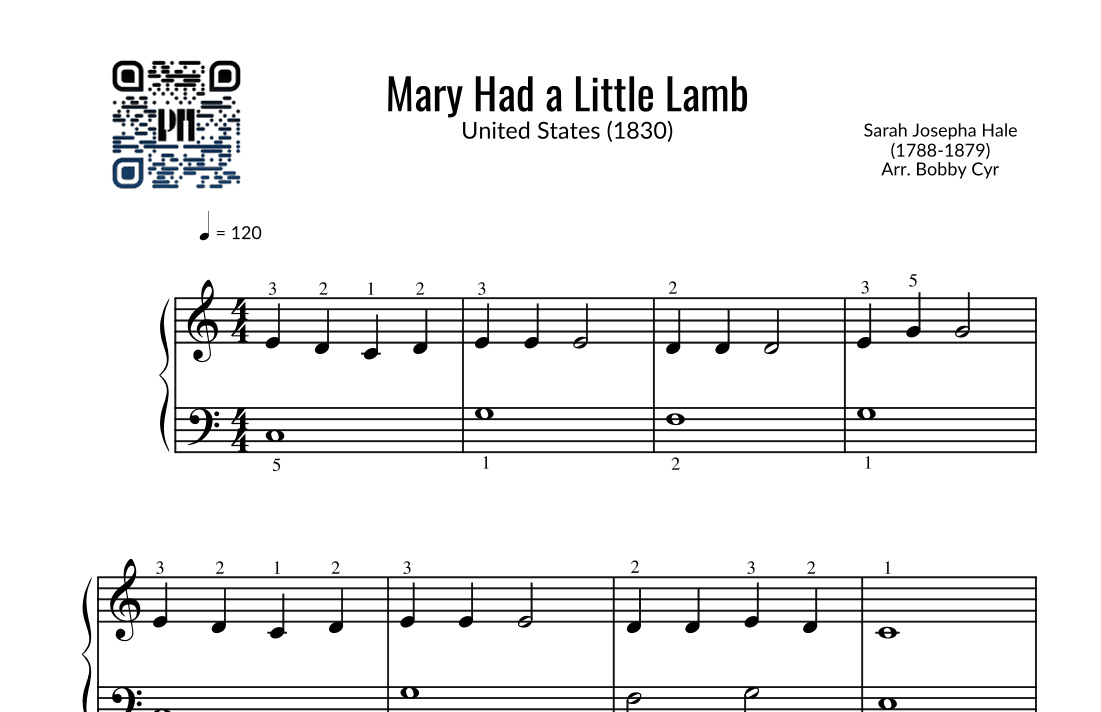 Mary Had a Little Lamb - Nursery Rhymes (Easy Piano) (arr. Bobby Cyr - Piano Notion)