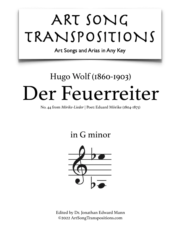 WOLF: Der Feuerreiter (transposed to G minor) (arr. ArtSongTranspositions.com)