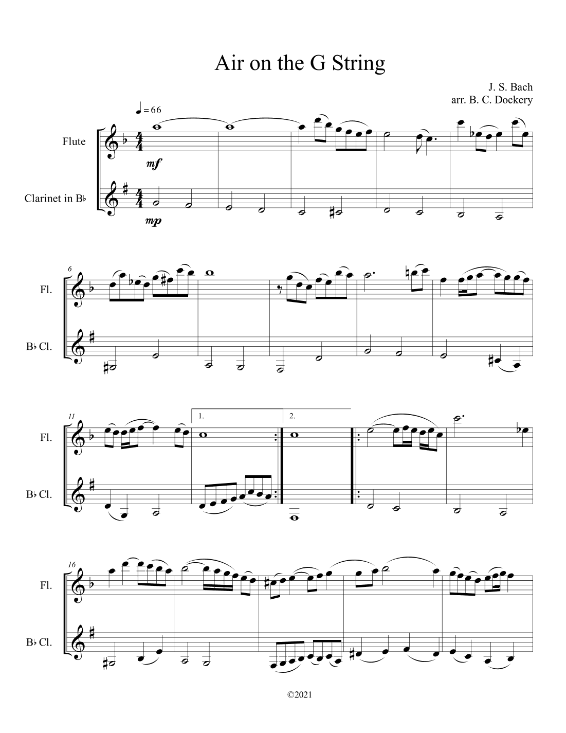 Air on the G String (Flute and Clarinet Duet) (arr. B. C. Dockery)