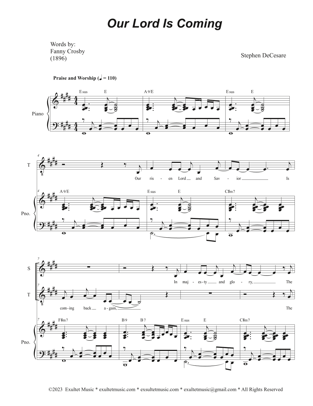 Our Lord Is Coming (2-part choir - (Soprano and Tenor)