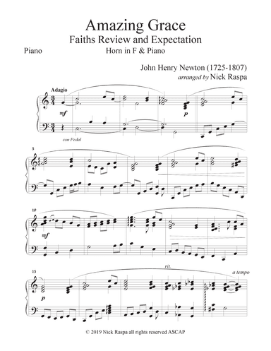 Amazing Grace (Horn in F and Piano) Piano part (arr. Nick Raspa)