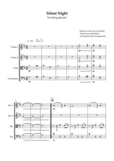 Silent Night for String Quartet in D Major (arr. Jps Arrangements)