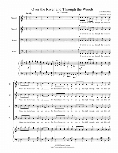 Over the River and Through the Woods - for TTBB choir with piano accompaniment (arr. Samuel Stokes)