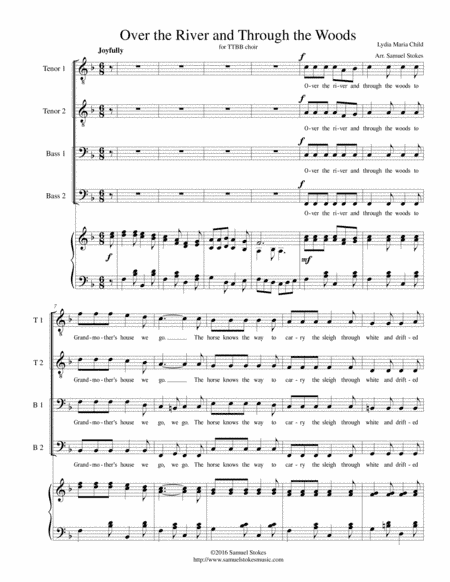 Over the River and Through the Woods - for TTBB choir with piano accompaniment (arr. Samuel Stokes)