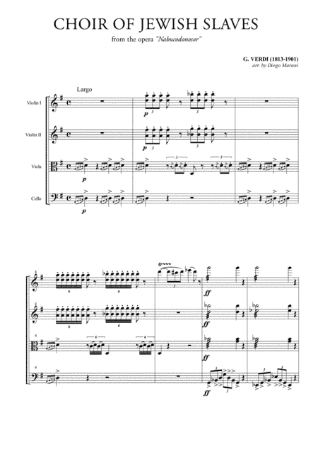 Choir of the Jewish Slaves for String Quartet (arr. Diego Marani)
