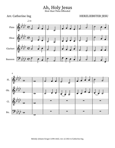 Ah Holy Jesus - Woodwind Quartet (arr. Catherine Ing)