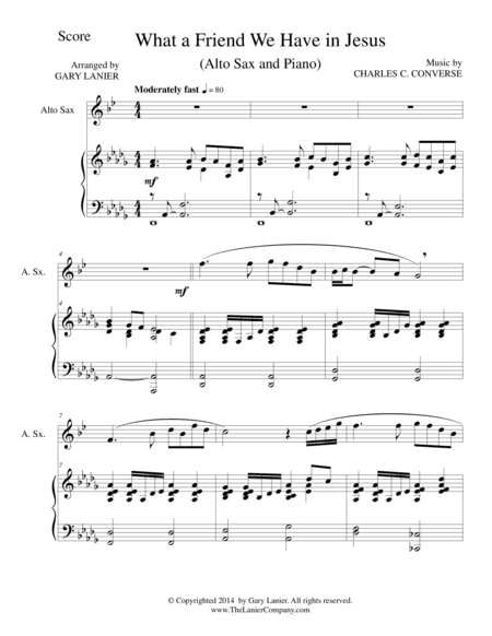 WHAT A FRIEND WE HAVE IN JESUS (Alto Sax/Piano and Sax Part) (arr. Gary Lanier)