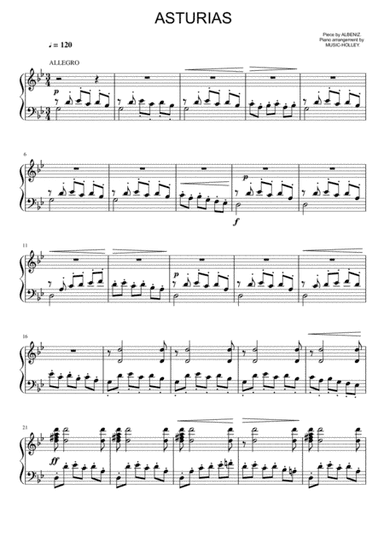 Albéniz - Asturias (easy piano sheet) (arr. Music-holley)