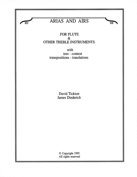 Arias and Airs For Flute or Treble Instruments (arr. David Tickton)