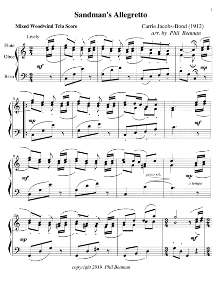 Sandman's Allegretto-Mixed Woodwind Trio-flute, oboe, bassoon (arr. Phil Beaman)