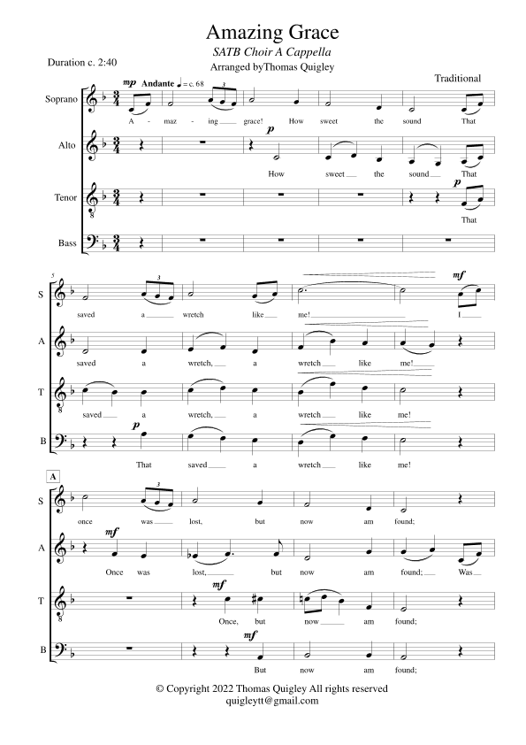 Amazing Grace (SATB A Cappella) (arr. Thomas Quigley)