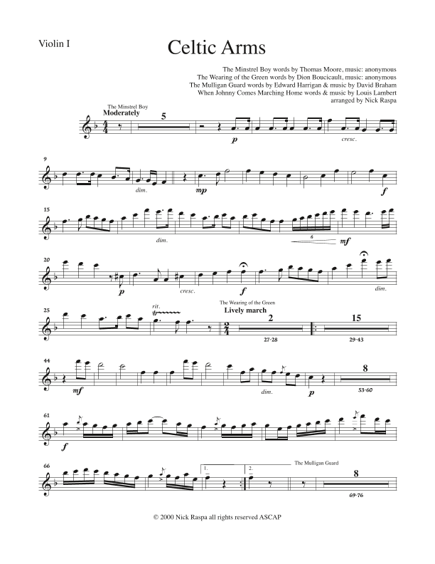 Celtic Arms - Violin I part (arr. Nick Raspa)