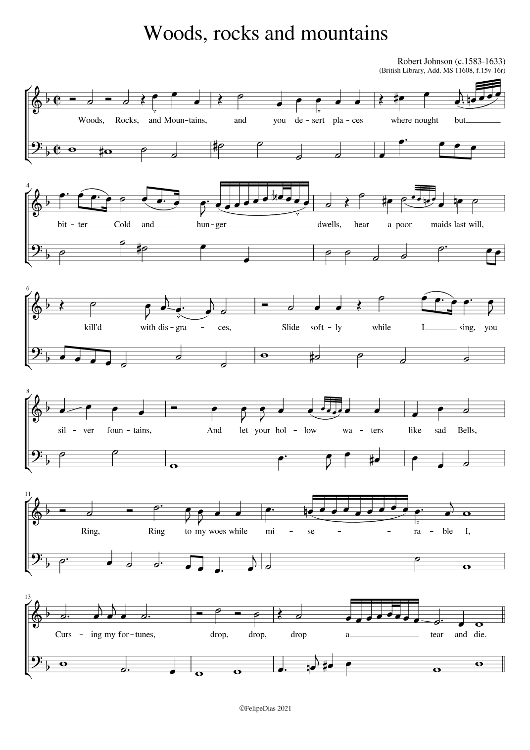 Woods, rocks and mountains (Ornamented version from Add. MS 11608) (arr. Early Music Scores)