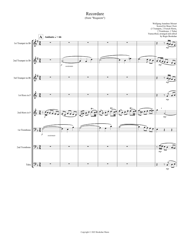 Recordare (from "Requiem") (F) (Brass Choir - 3 Trp, 2 Hrn, 2 Trb, 1 Tuba) (arr. Regis Bookshar)