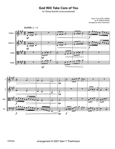 GOD WILL TAKE CARE OF YOU - STRING QUARTET (unaccompanied) (or 3 Violins & Cello) (arr. Glen Poehlmann)