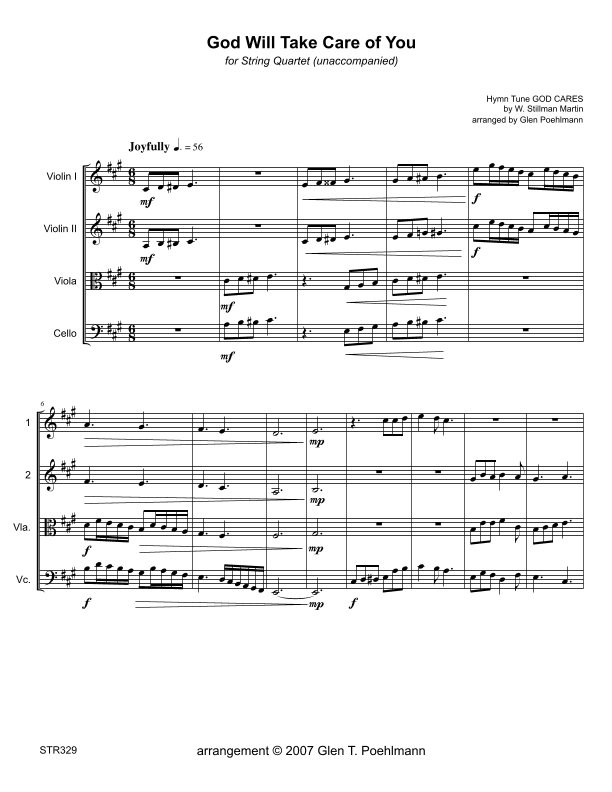 GOD WILL TAKE CARE OF YOU - STRING QUARTET (unaccompanied) (or 3 Violins & Cello) (arr. Glen Poehlmann)