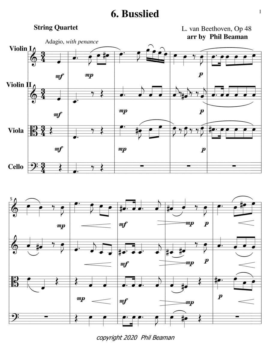 Busslied-Beethoven-string quartet (arr. Phil Beaman)