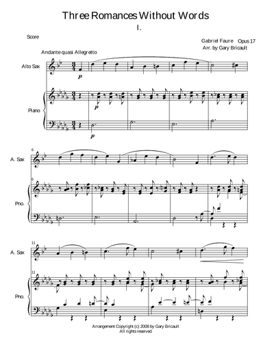 Three Romances Without Words - Opus 17 (arr. Gary Bricault)