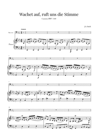 Bach - Wachet auf, ruft uns die Stimme BWV 140 (for Bassoon and Piano) (arr. Cadenza Editions)