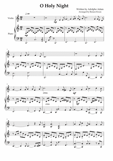"O Holy Night" - arranged for Violin (with Piano accompaniment) (arr. Benson Kwan)
