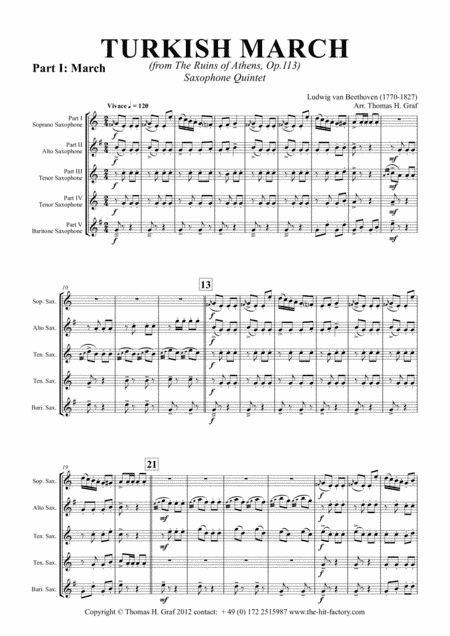 Turkish March & Laendler - Beethoven - Saxophone Quintet (arr. Thomas H. Graf)